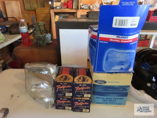 Vintage Pathfinder New Old Stock clearance lights, New Old Stock Ford headlight and other headlights