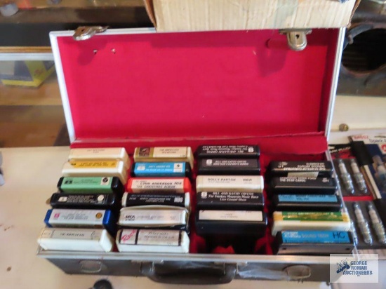 Assorted 8-track tapes with case
