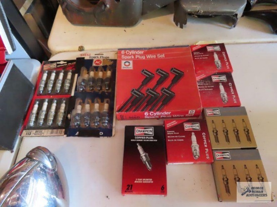New Old Stock spark plugs, newer spark plugs and New Old Stock 6 cylinder spark plug wire set