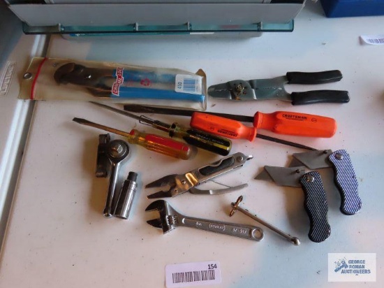 Channel lock pliers new in package, Craftsman screwdrivers, folding utility knives, and other tools