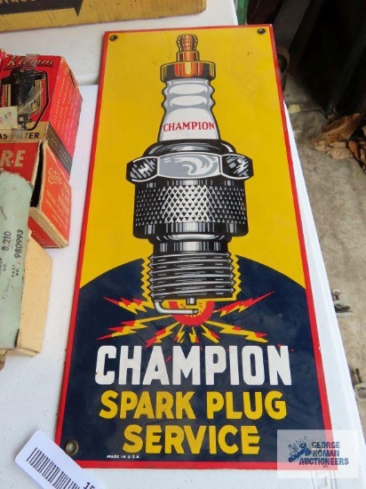 Champion Spark Plug Service enamel over metal advertising sign