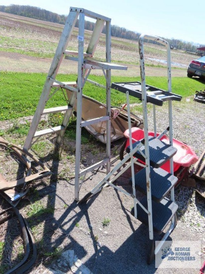 Costco three step folding step stool and 5 ft aluminum step ladder