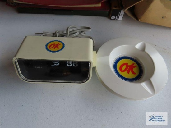 OK Chevrolet advertising clock and ashtrays