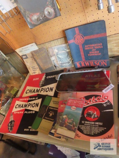 Spark plug size charts, 1956 Chevrolet truck operators manual, 1939 Home Almanac, Polaroid visor