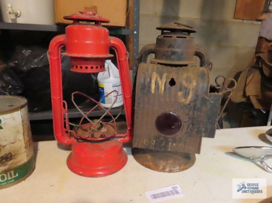 Dietz railroad lantern and Dietz Jr lantern. Both are missing globes