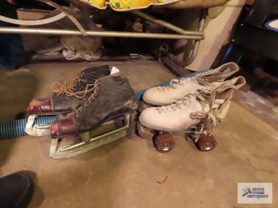 Vintage ice skates and roller skates