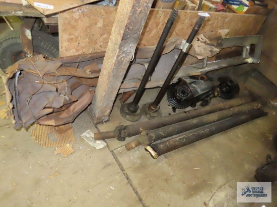 Assorted rear end gears, axles, driveshafts, and bumper