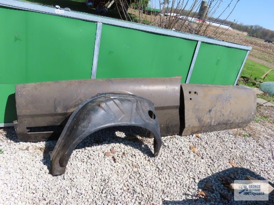 Vintage door skin and Ford fender with rear metal fender well