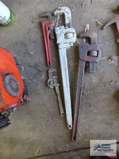 Heavy duty vintage and antique pipe wrenches and newer style Ridgid 12" pipe wrench