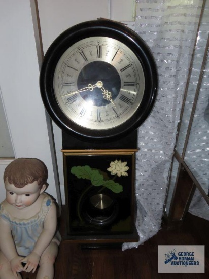 Black lacquer floral wall clock, Taiwan