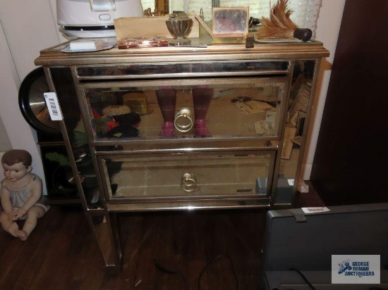 Mirrored two drawer nightstand