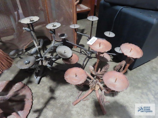 Two wrought iron candelabras
