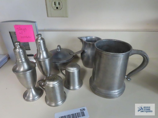 International pewter mug. Carson pewter creamer and sugar. Web pewter salt and pepper shakers.