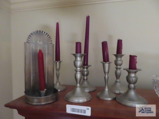 Pewter candlesticks and metal candle sconce made by Virginia Metal Crafters Incorporated