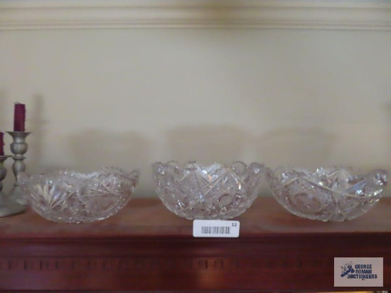 Three cut glass bowls