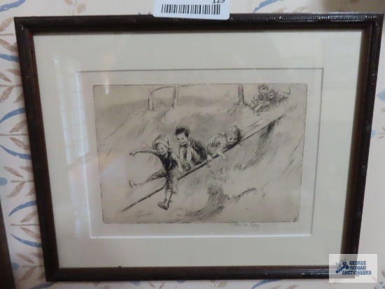 The Slide an original etching by Eileen Soper number 3/26