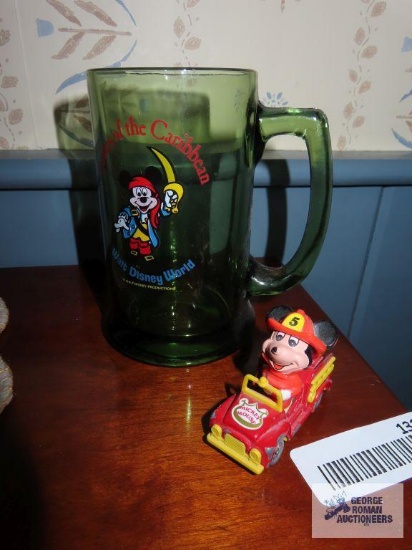 Pirates of the Caribbean Walt Disney World mug and Mickey Mouse Walt Disney Productions fire engine