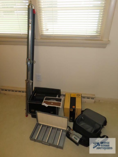 Camera equipment, including Sony digital video recording machine, Kodak carousel. Slide holder and