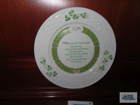 Belleek 50th Anniversary plate with green stamp