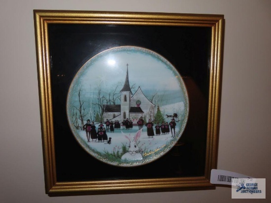 P. Buckley Moss Christmas Carol plate framed under glass