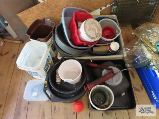 Oil catches, greaser, funnels and buckets