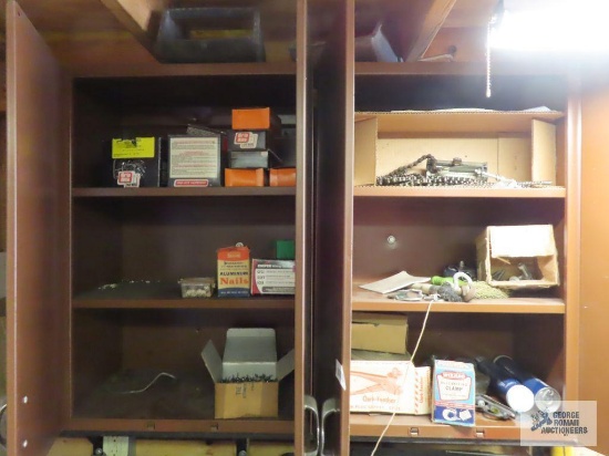 Hardware, grease and etc in two cabinets