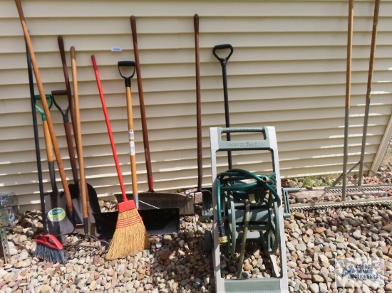 Yard and garden tools, brooms, and hose reel
