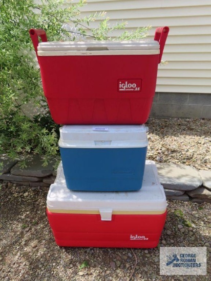 Three assorted coolers
