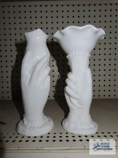 White hand held vases
