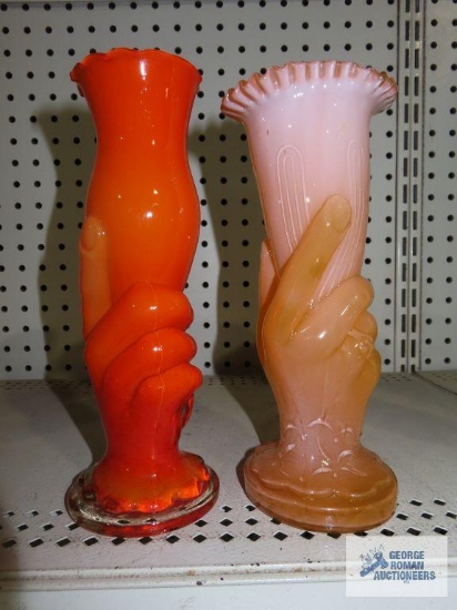 Orange glass hand held vases