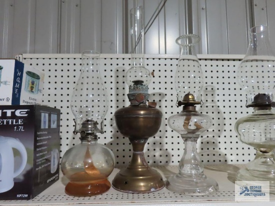 Brass oil lamp and two glass oil lamps