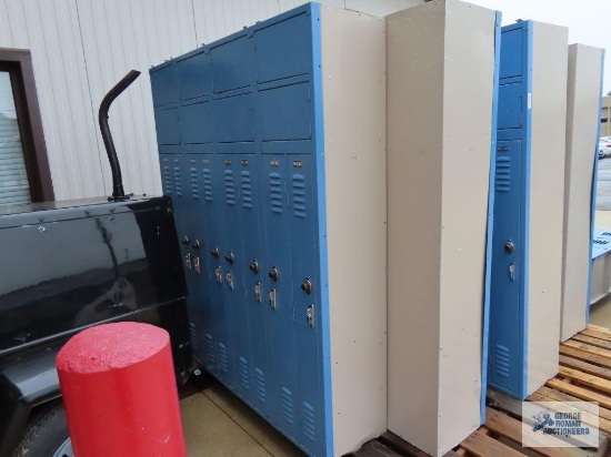 Five sections of metal lockers with angled tops