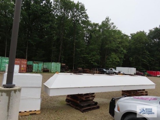 Large metal shop hood. 3' 2" wide x approximately 32" tall x 25' 3" long. Comes with extra ductwork