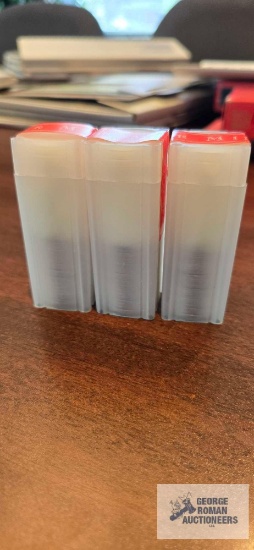 Three Denver Mint quarter holders with uncirculated statehood quarters. 20 quarters each. Seal is