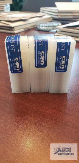 Three Philadelphia Mint quarter holders with uncirculated statehood quarters. 20 quarters each.