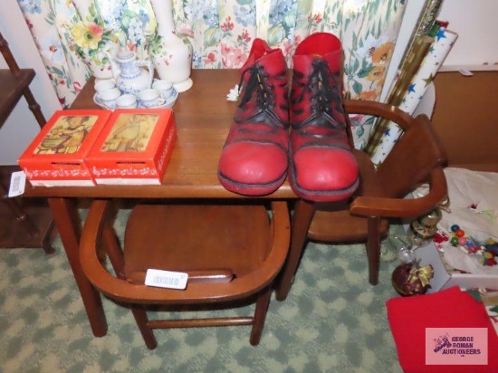 Child's wood table with two chairs