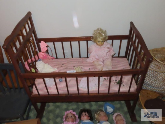 Wood bassinet with Susan Wakeen doll.