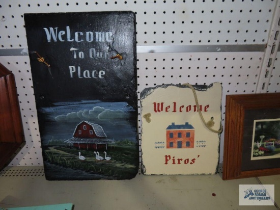 Welcome to our place slate paintings, cottage print, barn painting, and bird print