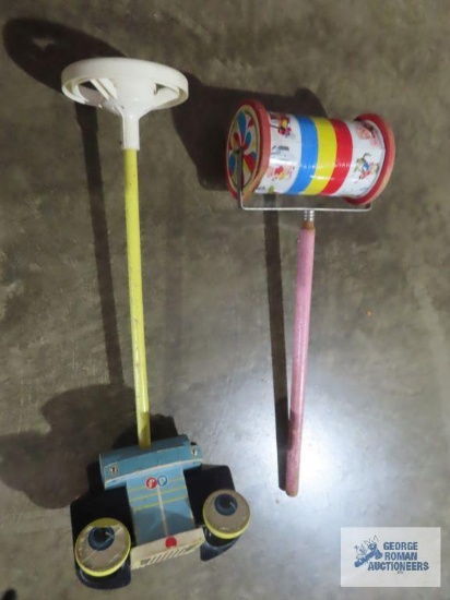 Fisher Price musical chime and wooden car push behind toys.