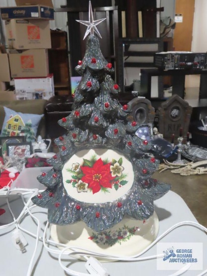 Poinsettia ceramic lighted tree