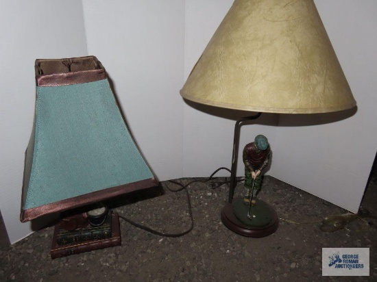 Two golf themed lamps, 17" and 23".