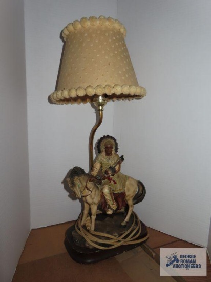 Native American figurine base resin lamp, approximately 21"