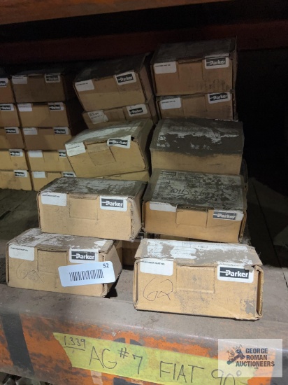 Lot of Parker AG number 7 flat 90 fluid connectors. Approximately 62.