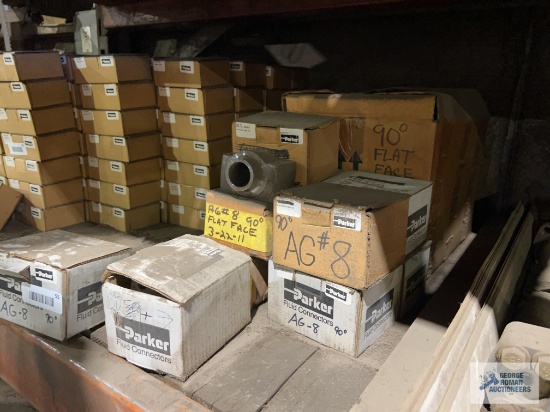 Lot of Parker AG number 8 90 flat fluid connectors. Approximately 30.