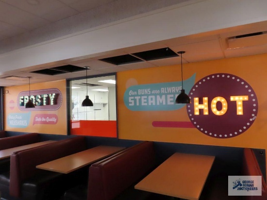 Lighted Hot and lighted Frosty signs with extra bulbs. The hot sign is 33-1/4" x 12" and the frosty