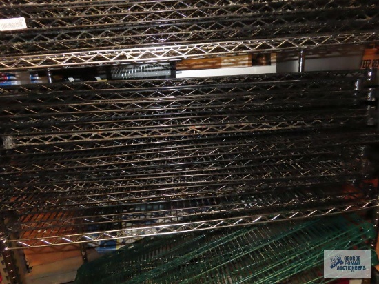 Three different size wire shelving units with 8 uprights. 6'x18", 4'x18", 3'x18"