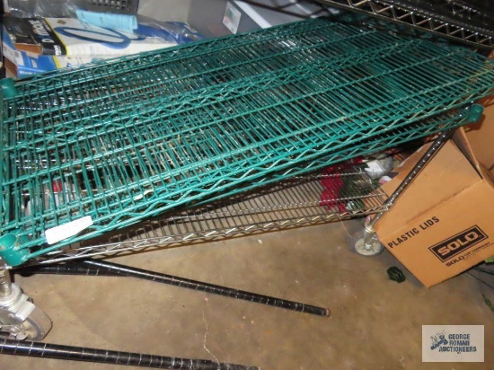Green shelving unit, 4'x2', unassembled. includes clips
