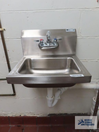 Stainless steel hand washing sink made by John Boos. Model number PBHS-W-1410. 17" x 15-1/2" x