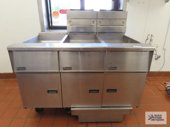 Pitco two bay gas fryer. Model number SGBNB14. No baskets.