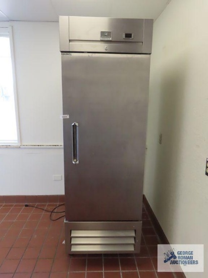 Kelvinator commercial stainless steel roll about single door refrigerator. Model number